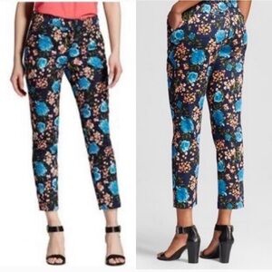 Nwt Merona navy blue and coral pink floral stretch ankle pant